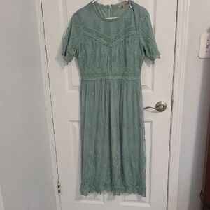 Polagram Sage Green Embroidered Dress